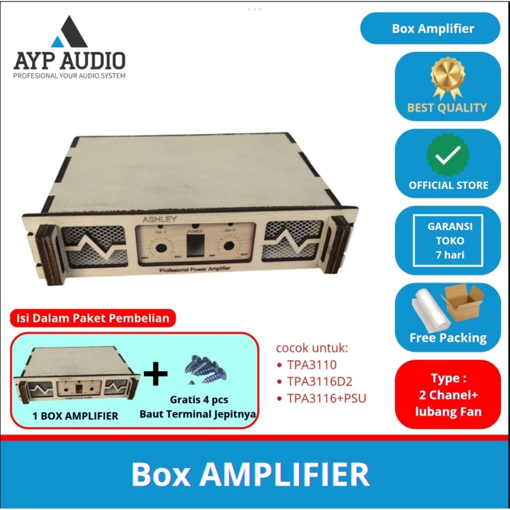 box boks power amplifier class D bahan 4-5 mm, Tpa3116d2, Tpa3110 model Ashley 2 channel