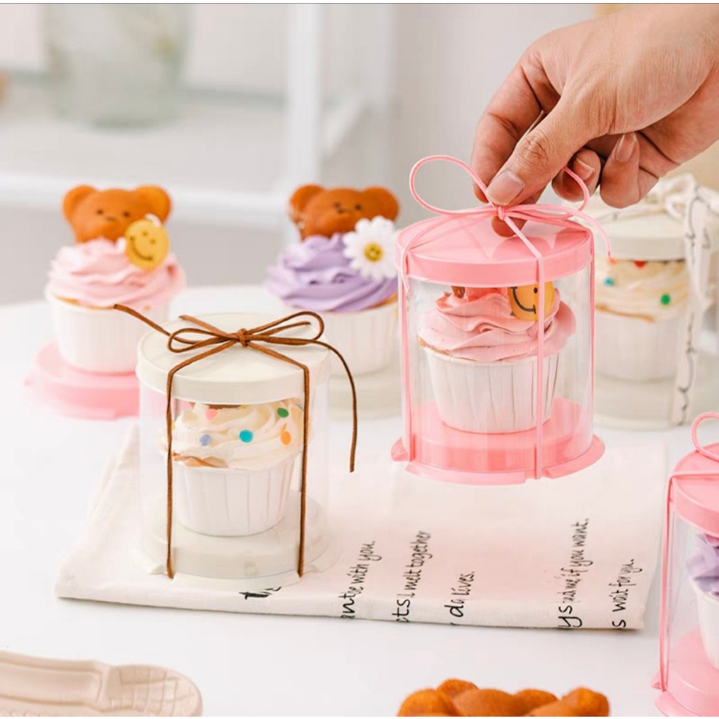 TEMPAT KUE TABUNG CUPCAKE DIAMETER 10 CM TINGGI 11 CM MN-1311 BOX MIKA KUE PACKING KUE DUA WARNA ham