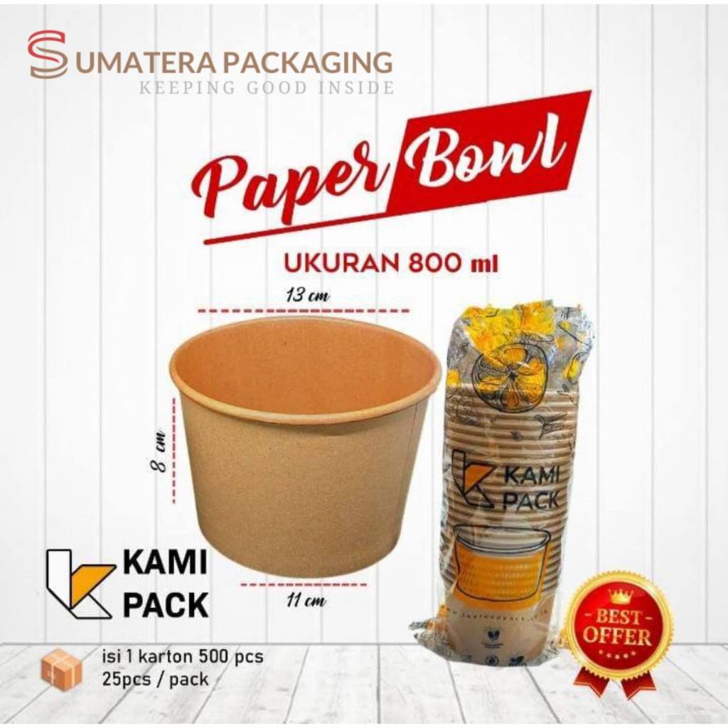 Paper bowl Tebal 800ml 27oz isi 25pcs Per Pack KAMIPACK Tahan Panas Microwave Mangkok Kertas Medan