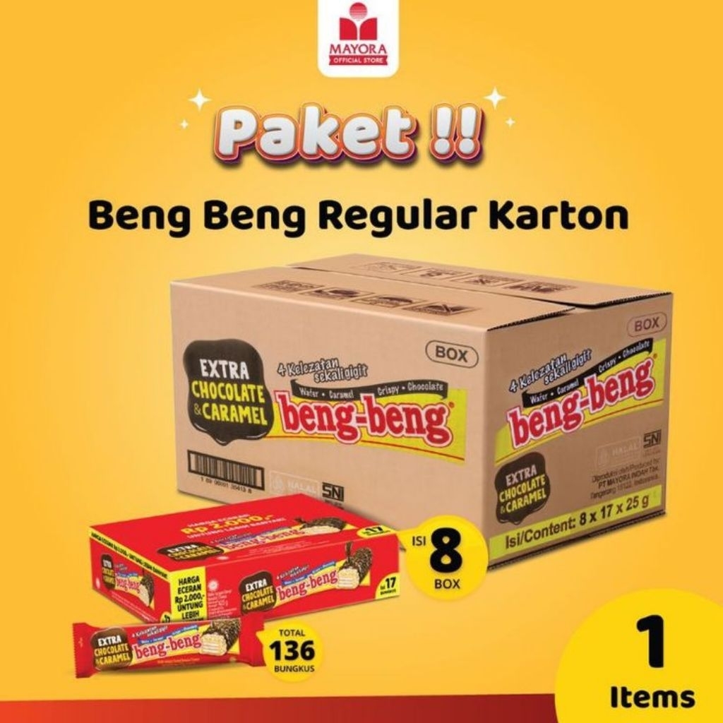 

Beng Beng Chocolate Caramel 1dus isi 8box isi 17pcs