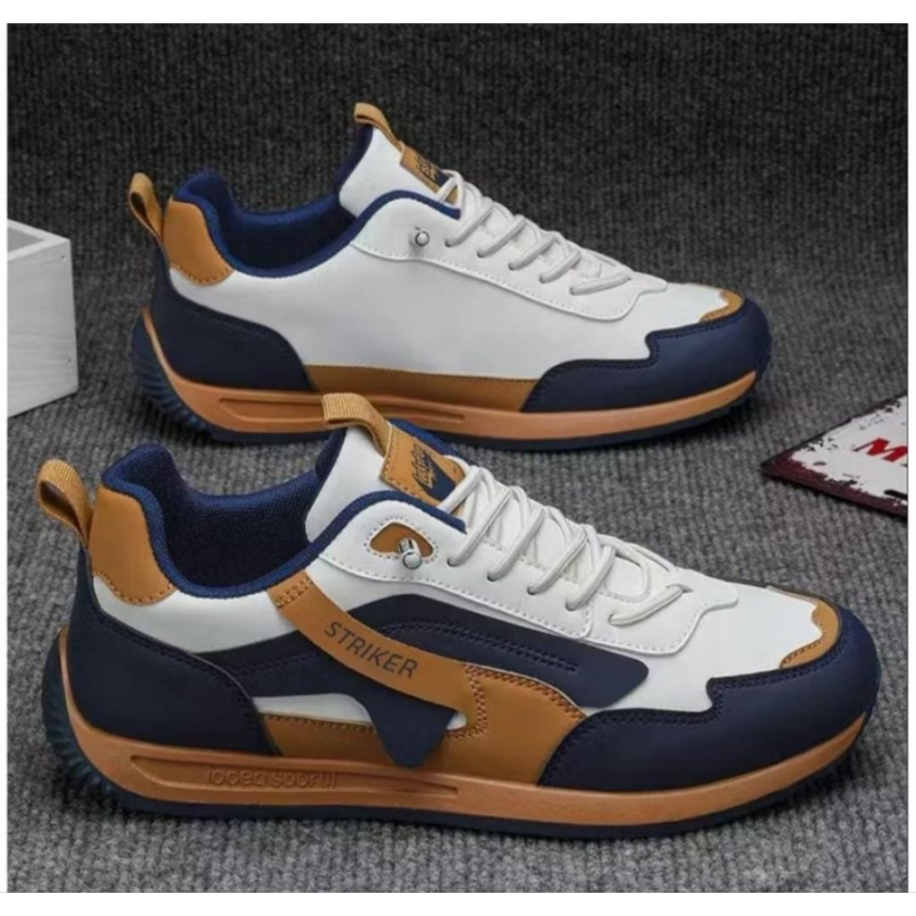 VRG46store A Sepatu Sneaker STRIKER Putih & Coklat Sepatu Casual Sport Pria Dan Wanita - 011