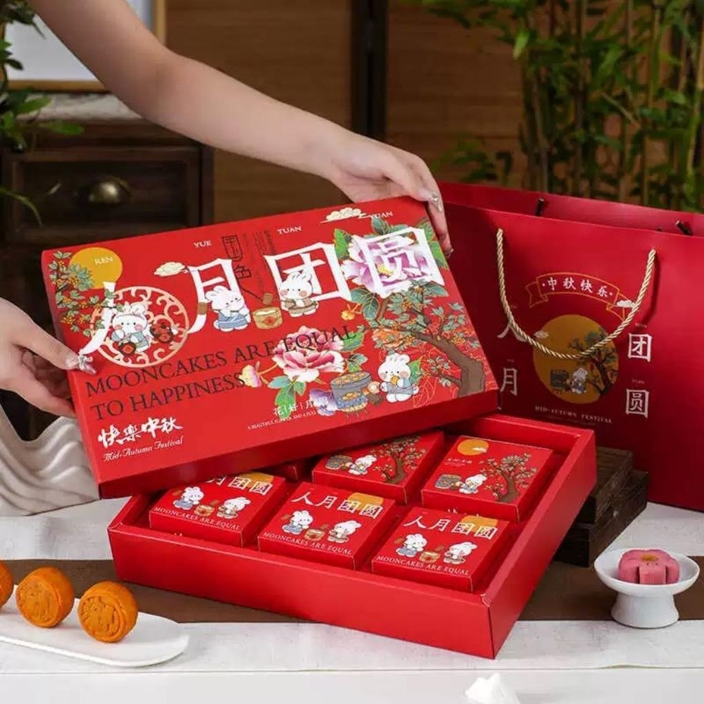 

MID AUTUMN 6 - Kotak mooncake 100gr isi 6 dus kue bulan box packaging mooncake 75gr set bag box mika pie