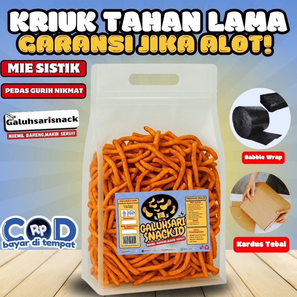 

Cemilan Jadul Mie Sistik Bawang Rasa Pedas Gurih Nikmat Bumbu Rempah Cikruh Praktis Super Renyah