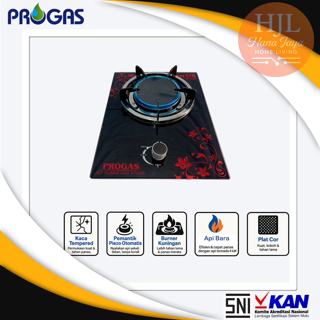 Progas Kompor Gas 1 Bara Kompor Tungku Tanam Kaca