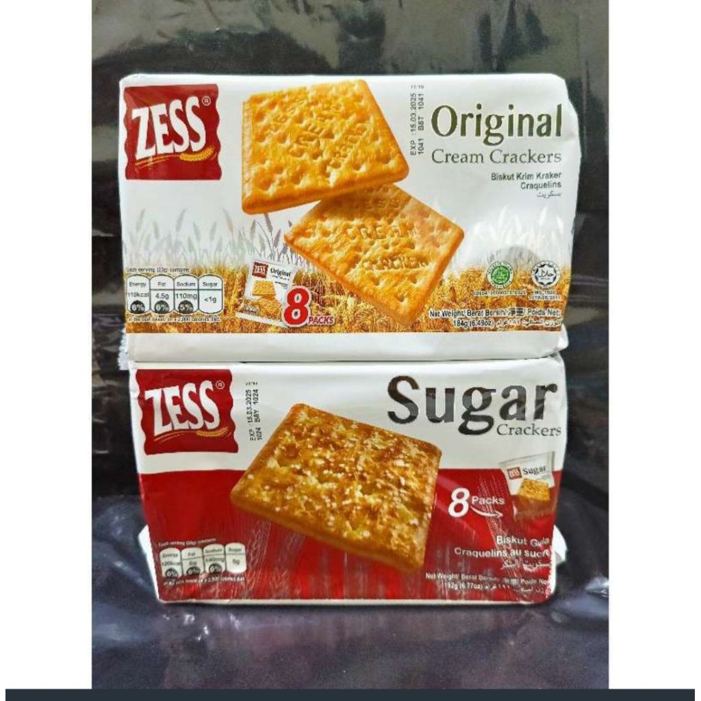

Biskuit zess original cream dan sugar crackers 184gram isi 8 sachet