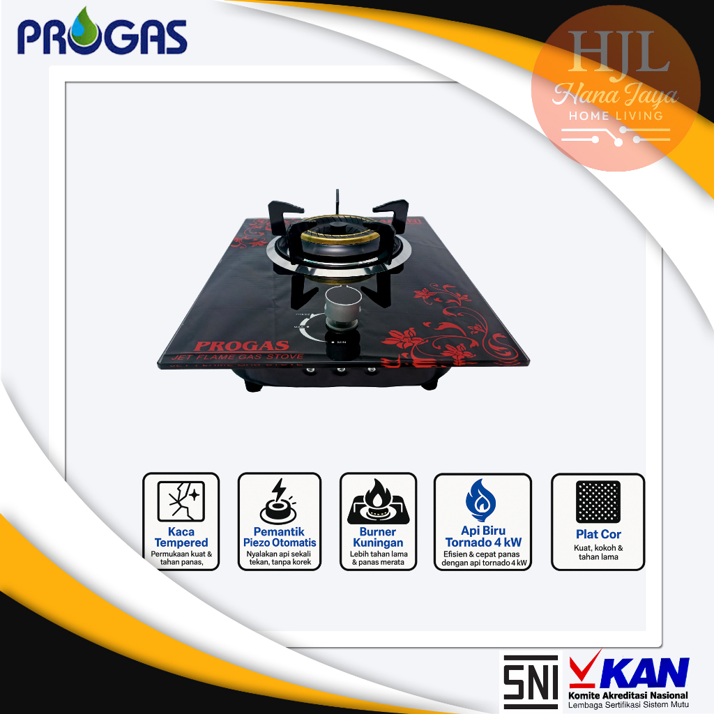Progas Kompor Gas 1 Tungku Kompor Tanam Kaca