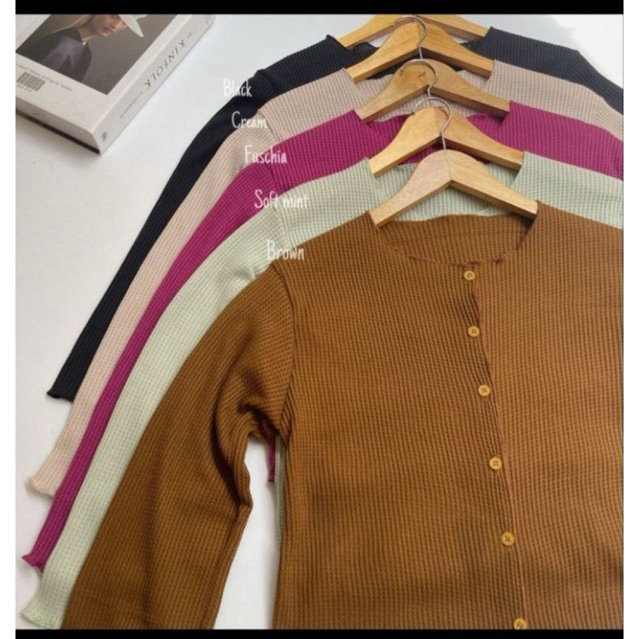 CARDIGAN BASIC KANCING - CARDIGAN CROP TOP RAJUT WAFFLE