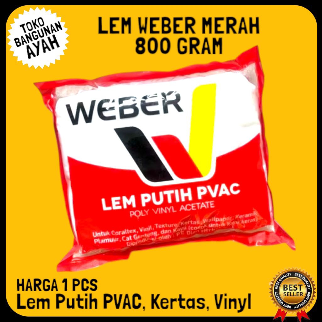 Lem Putih PVAc / Lem Weber Merah / Lem Kertas, Vinyl, Kayu