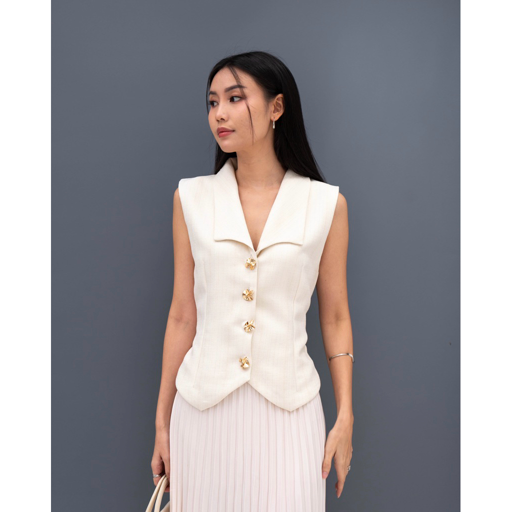 IWEARGRACIE - Vanya Tweed Vest / Vest Wanita / Vest Tweed / Rompi Vest / Atasan Wanita