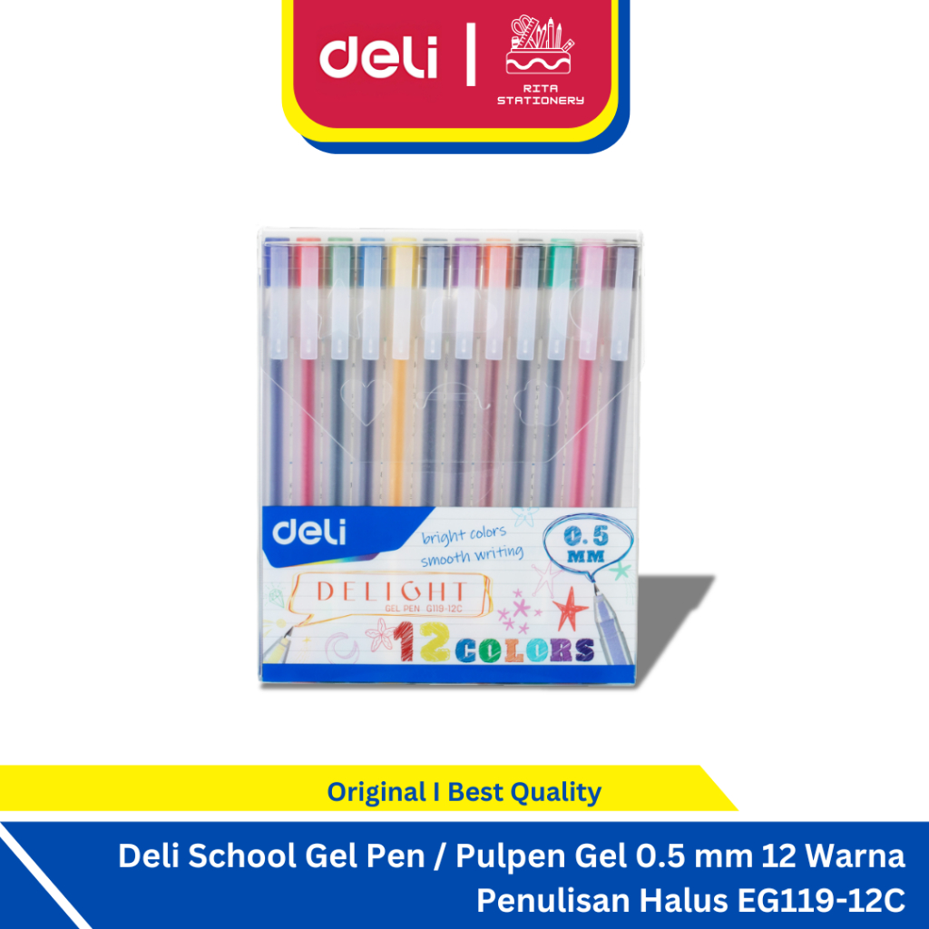 

Deli School Gel Pen / Pulpen Gel 0.5 mm 12 Warna Penulisan Halus EG119-12C