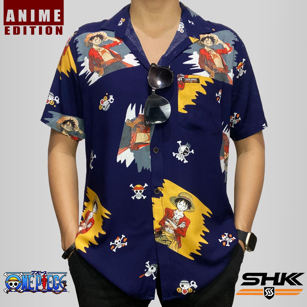 SHK Kemeja hawai  VIntage baju santai pria wanita Amarillo LUFFY ONE PIECE