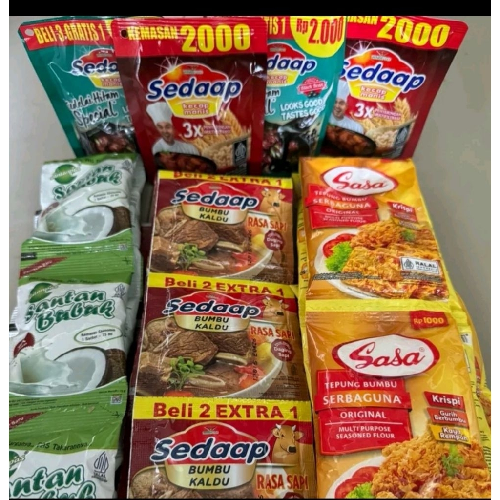 

❤️ ZAHRAZA 642❤️ PAKET LENGKAP BUMBU MASAK DAPUR TEPUNG SASA, SANTAN BUBUK, KALDU AYAM, KECAP SEDAP