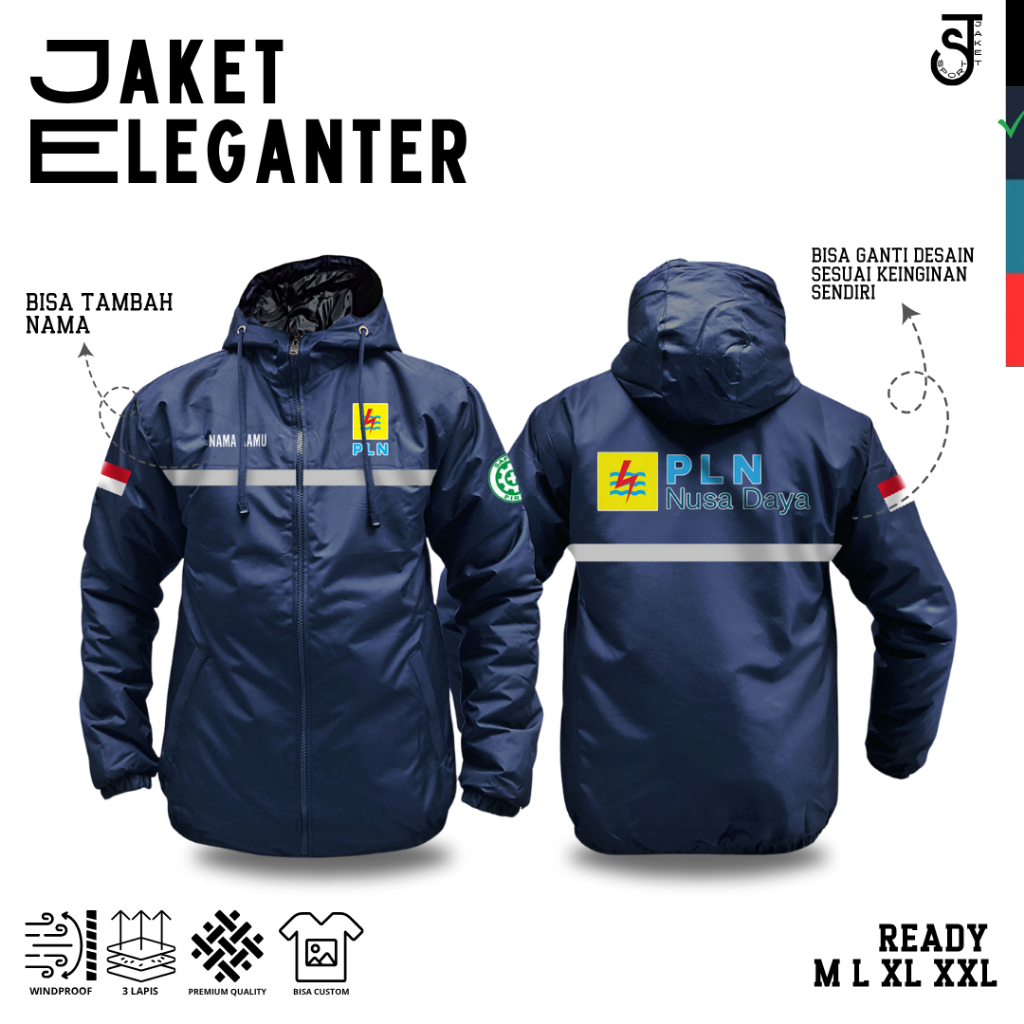 Jaket PLN Nusa daya custom parasut semi wf satuan sablon dtf scotlight semi wf eleganter terbaru