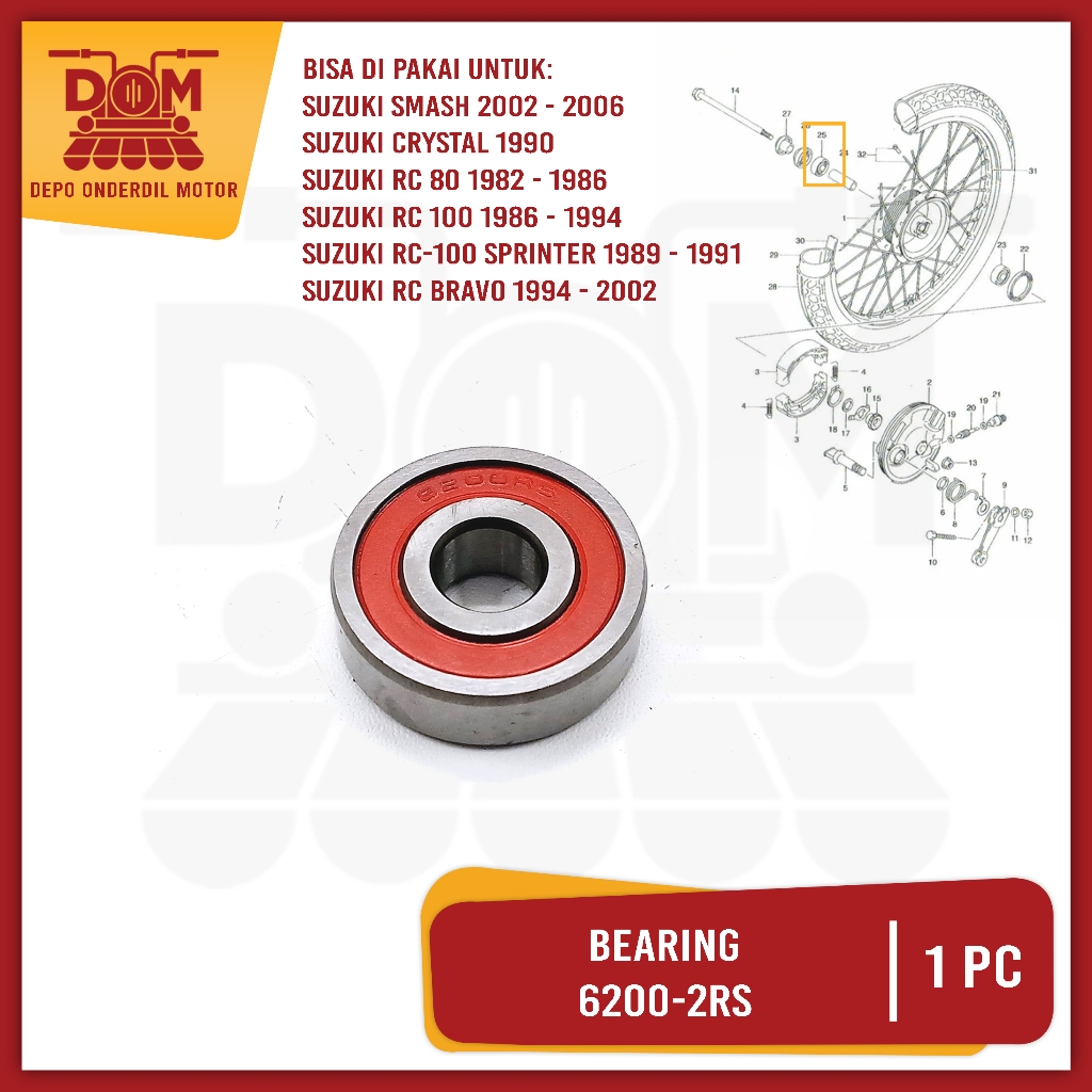 Bearing 6200-2RS (KAGAYAKU) Bantalan Laher Laker Klaker Roda Tromol Depan Suzuki RC Bravo Crystal