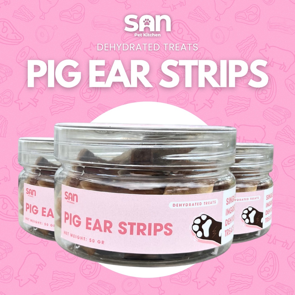 DEHYDRATED PIG EAR STRIPS BY SAN PET KITCHEN (SNACK KERING KUPING BABI)