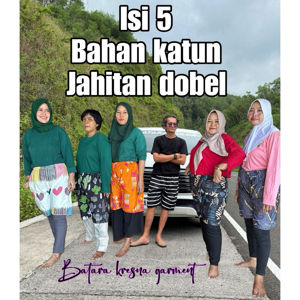 5pcs Celana Pendek Katun Kolor Selutut Harian Santai Pria Wanita Batara Kresna Konveksi