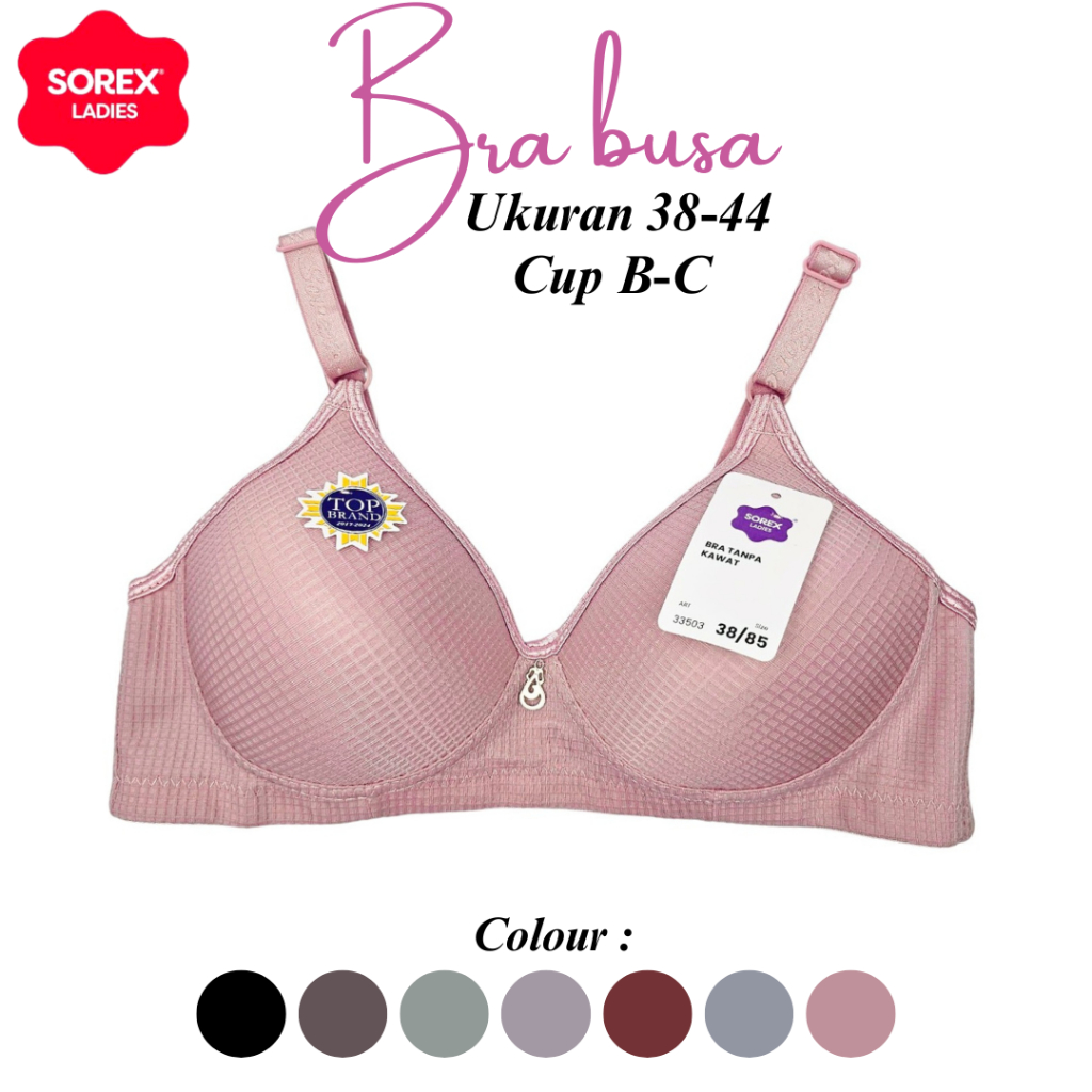 Bra Tanpa Kawat Wanita - Ukuran 38-44 Cup B-C | Full Cup Motif Polos Kait 3 | Sorex Ladies