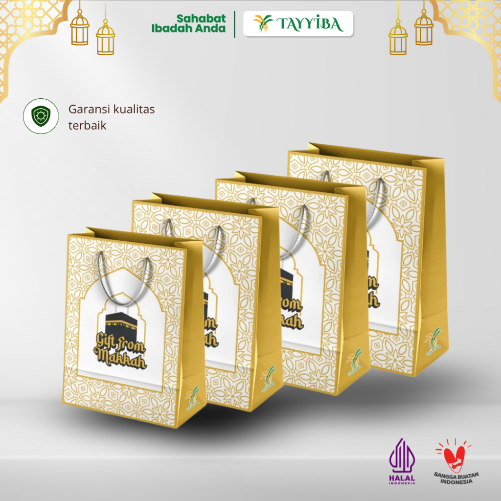 

Paper Bag Kuning Gold Oleh - Oleh Haji Umrah | wadah hampers | / Bungkus Belanja Murah