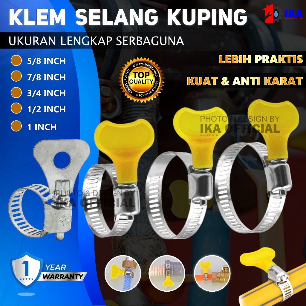 Klem Selang KUPING PUTAR BESI KENMASTER/ Pengunci Selang KUPING BESI 3/4" - 5/8" - 7/8" - 1" Klem Se