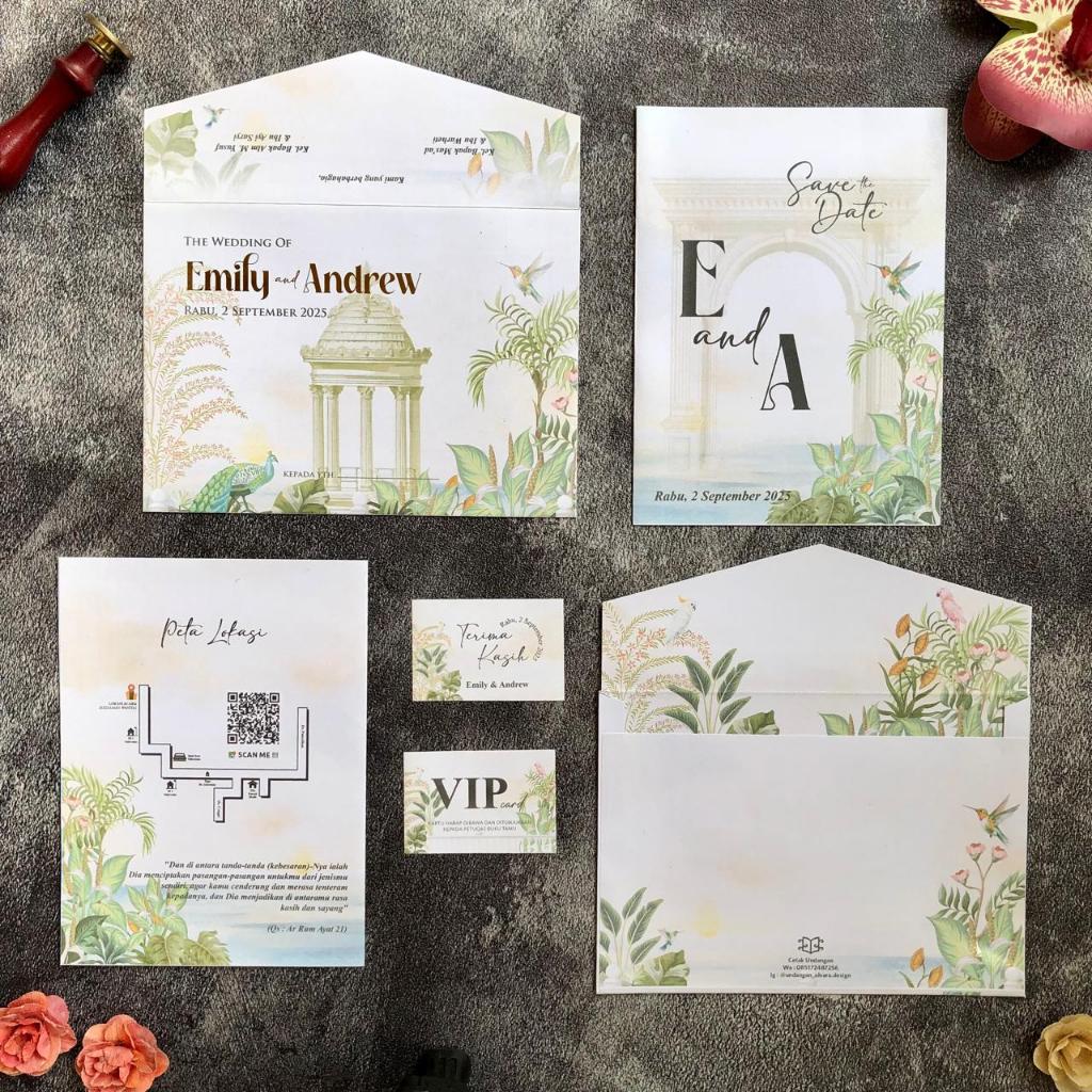 NDANGAN PERNIKAHAN AMPLOP HOTPRINT LIPAT DUA SOFTCOVER, UNDANGAN NIKAH GOLD MODERN & MEWAH