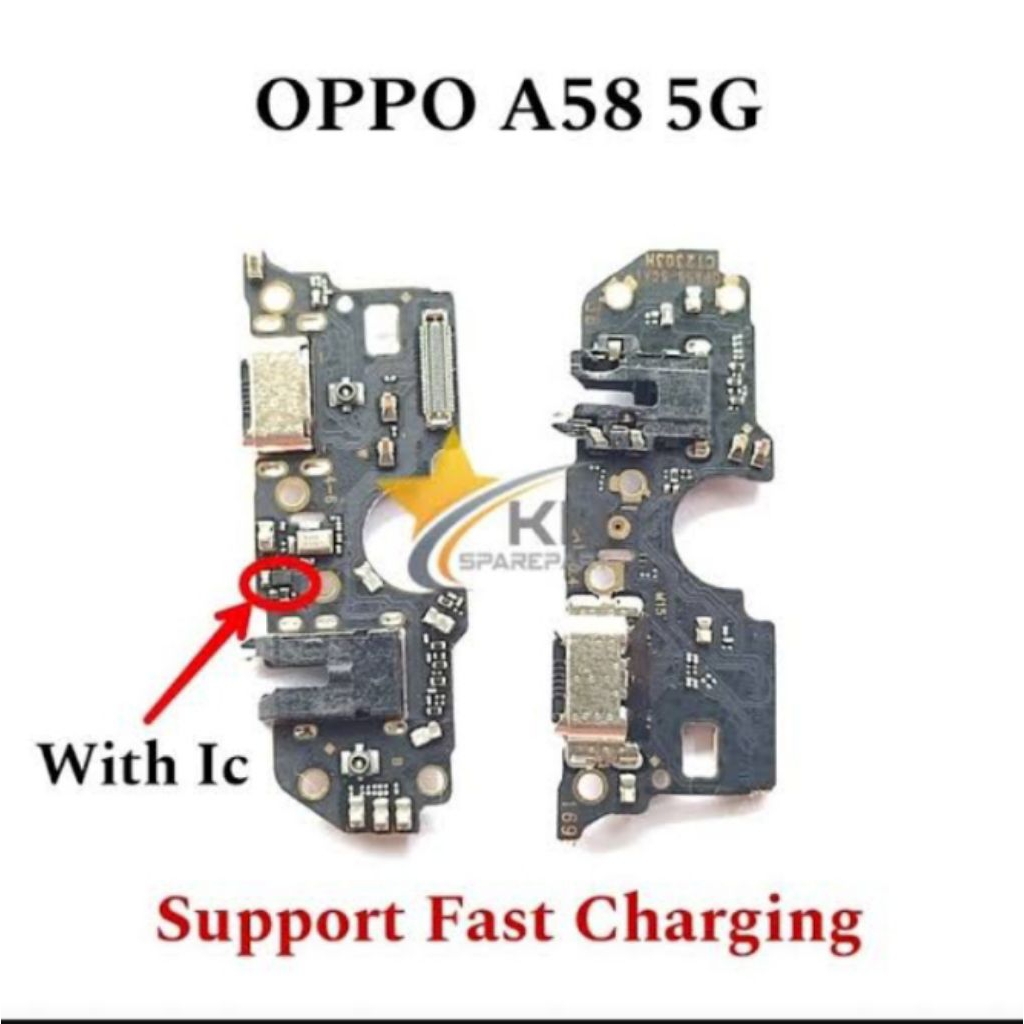 Papan Cas OPPO A58 5G Konektor Original Board Charger Fullset +IC