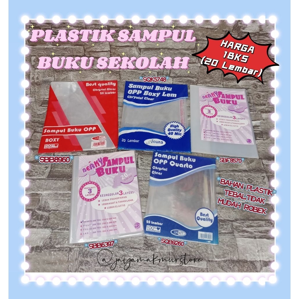 

(20LEMBAR) SAMPUL BUKU PLASTIK BENING / PERALATAN SEKOLAH / SAMPUL BUKU SEKOLAH / SAMPUL BUKU MIKA BENING / SAMPUL BUKU TULIS 1BUNGKUS (20LEMBAR ) / SAMPUL PLASTIK TEBAL / SBB8960