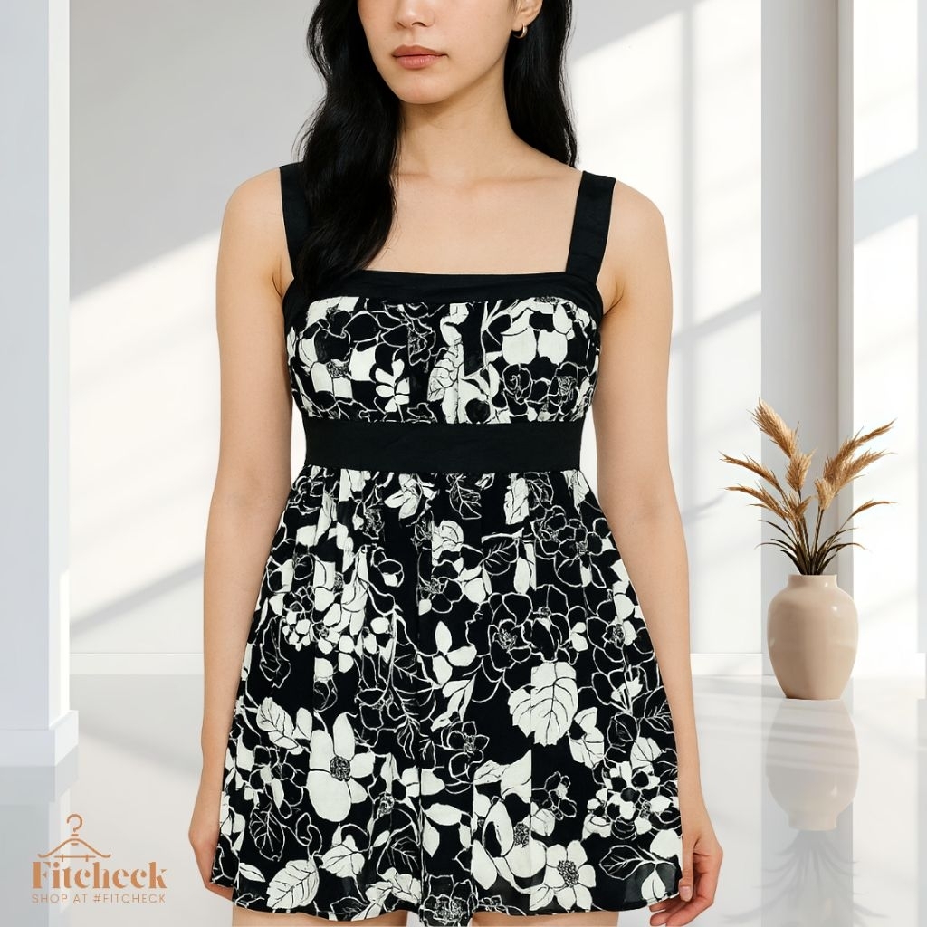 A23 - Atasan Tank Top Floral Mini Dress Blouse Tanpa Lengan Wanita