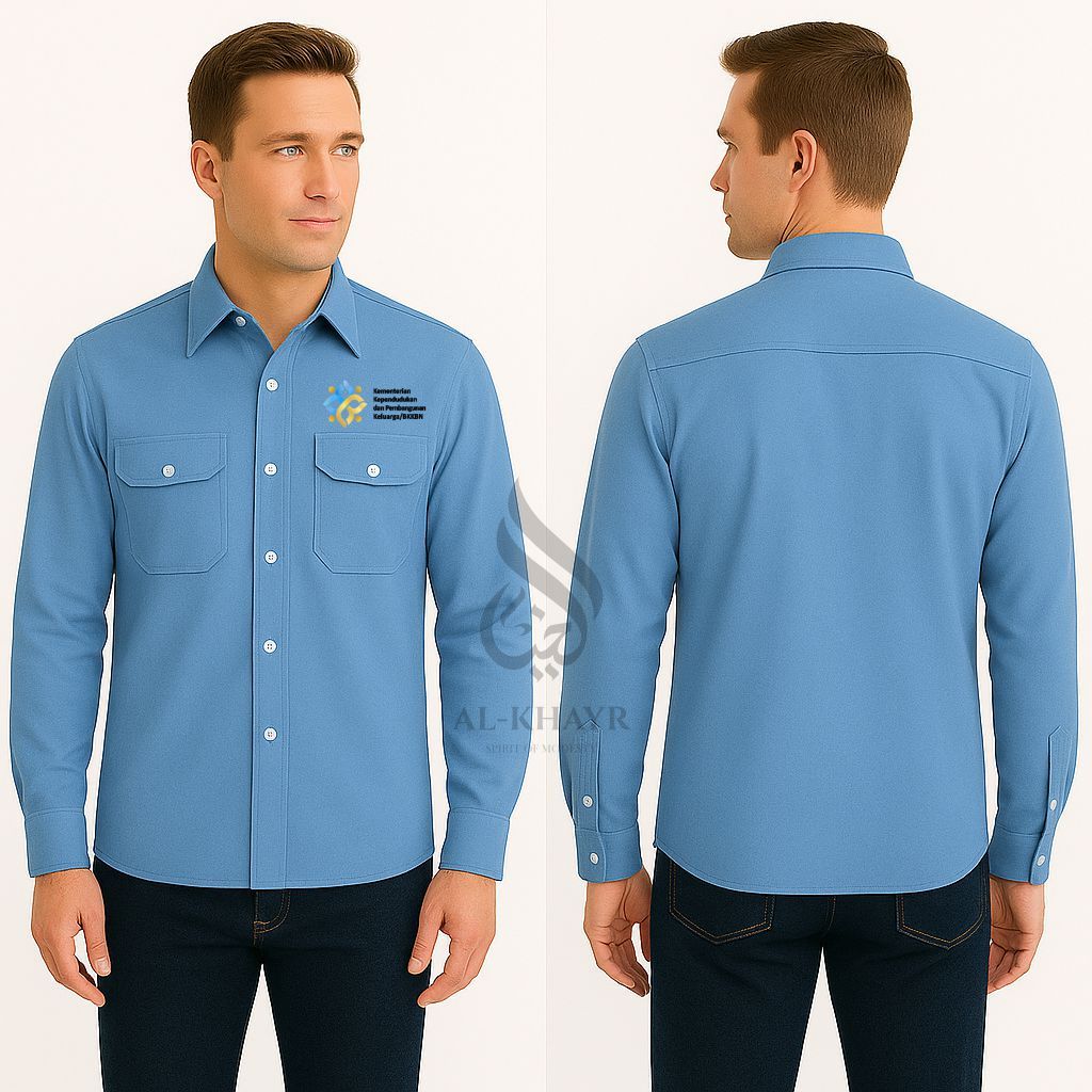 Alkhayr Kemeja BKKBN Terbaru/Kemeja BKKBN Biru Muda/PDL BKKBN/Baju BKKBN Pria Wanita Panjang Pendek