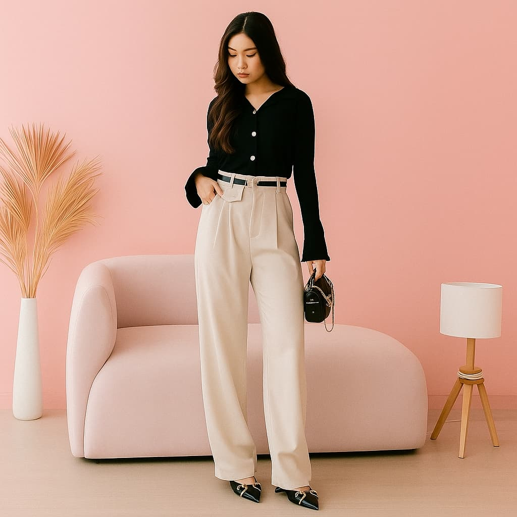 Oro Pants - Highwaist Loose Pants Trousers Wanita - Celana Anti Kusut Semi Woll Premium