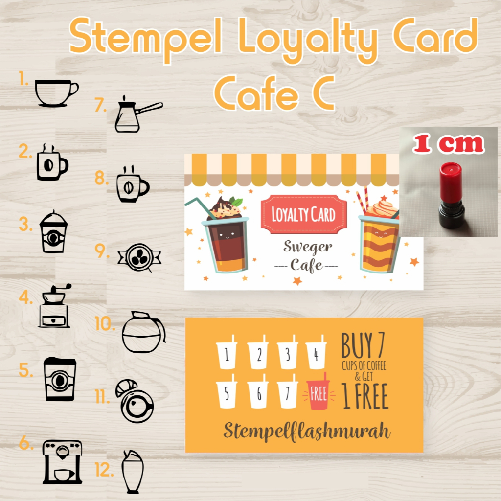 

stempel promo cafe C loyalty card kopi coffee shop tinta otomatis flash stamp murah