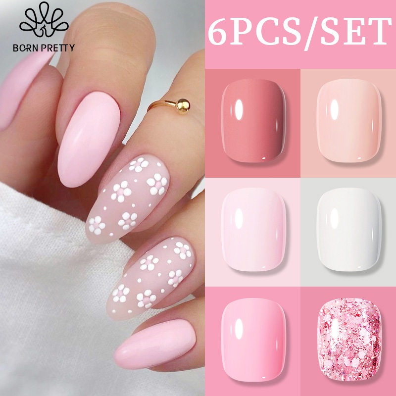 BORN PRETTY Pink Gel Nail Gel Polish Set 10ml 6 Botol Berwarna Merah Muda Kutek Gel Set Nail Gel Set