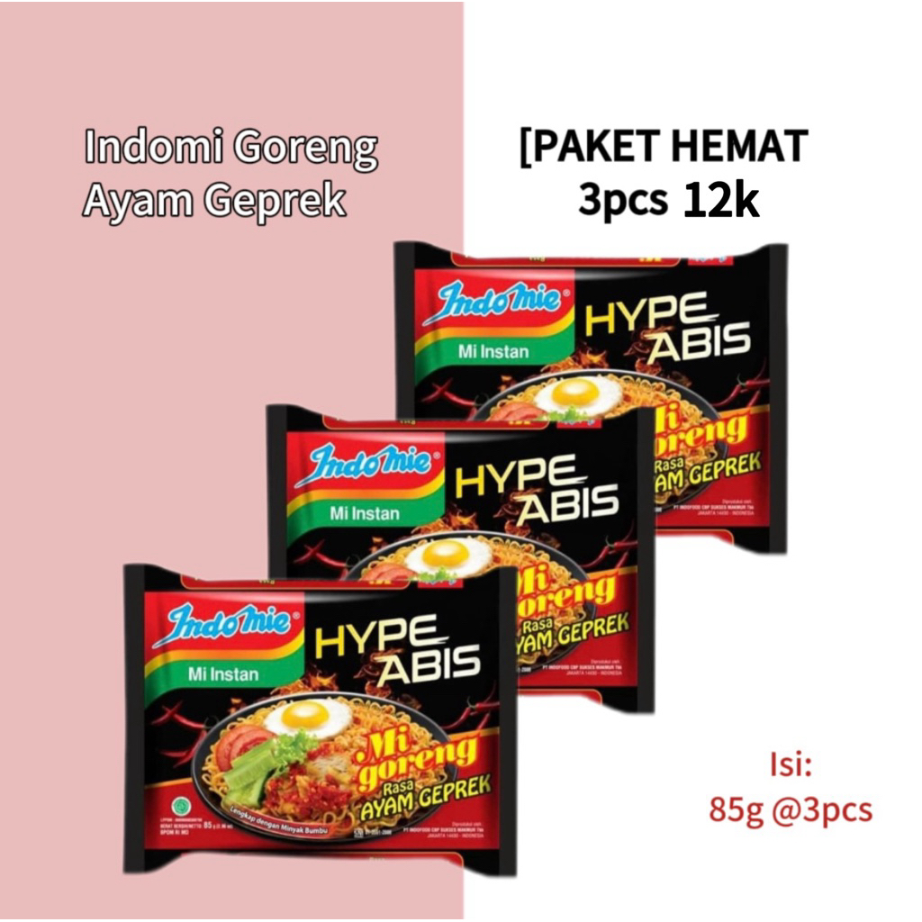 

[PAKET HEMAT] Indomi Goreng Rasa Ayam Geprek Mi instan kemasan 85g @3pcs