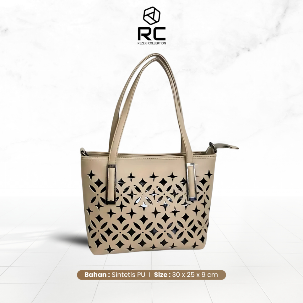 Totebag Wanita Latte Tas Jinjing Tote Bag Rezeki Collektion Kulit Sintetis Size 30x25x9 Cm
