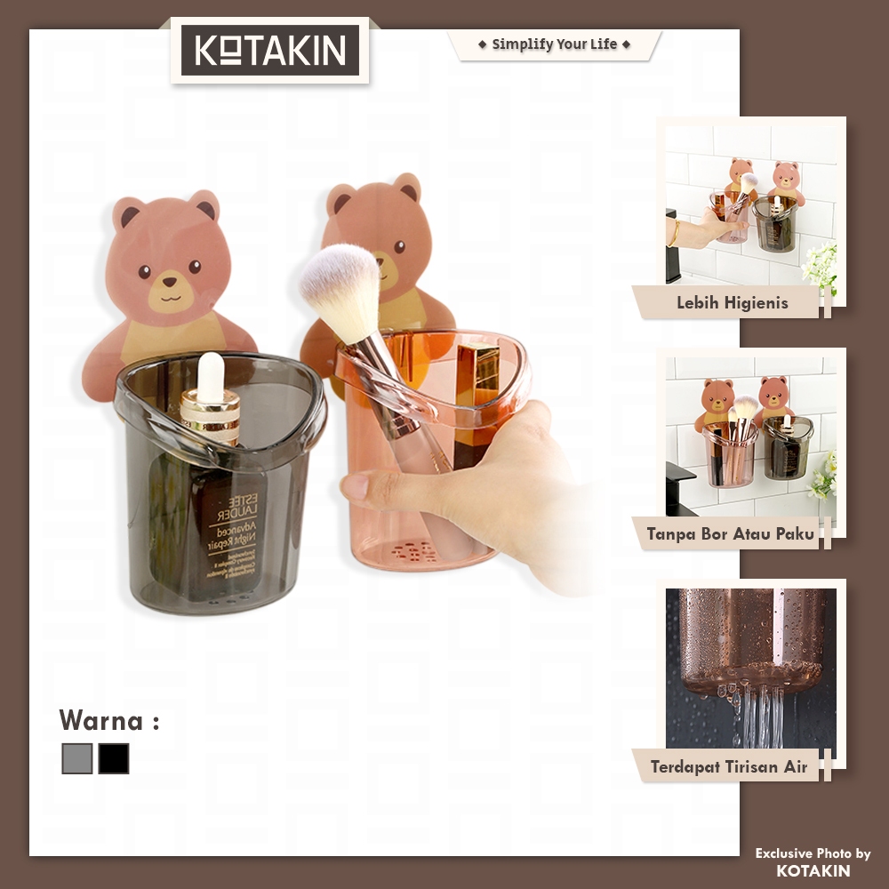 KOTAKIN Tempat Sikat Gigi Tempel Dinding Kamar Mandi Holder Bear Rak Odol Brush Sabun Anak Karakter
