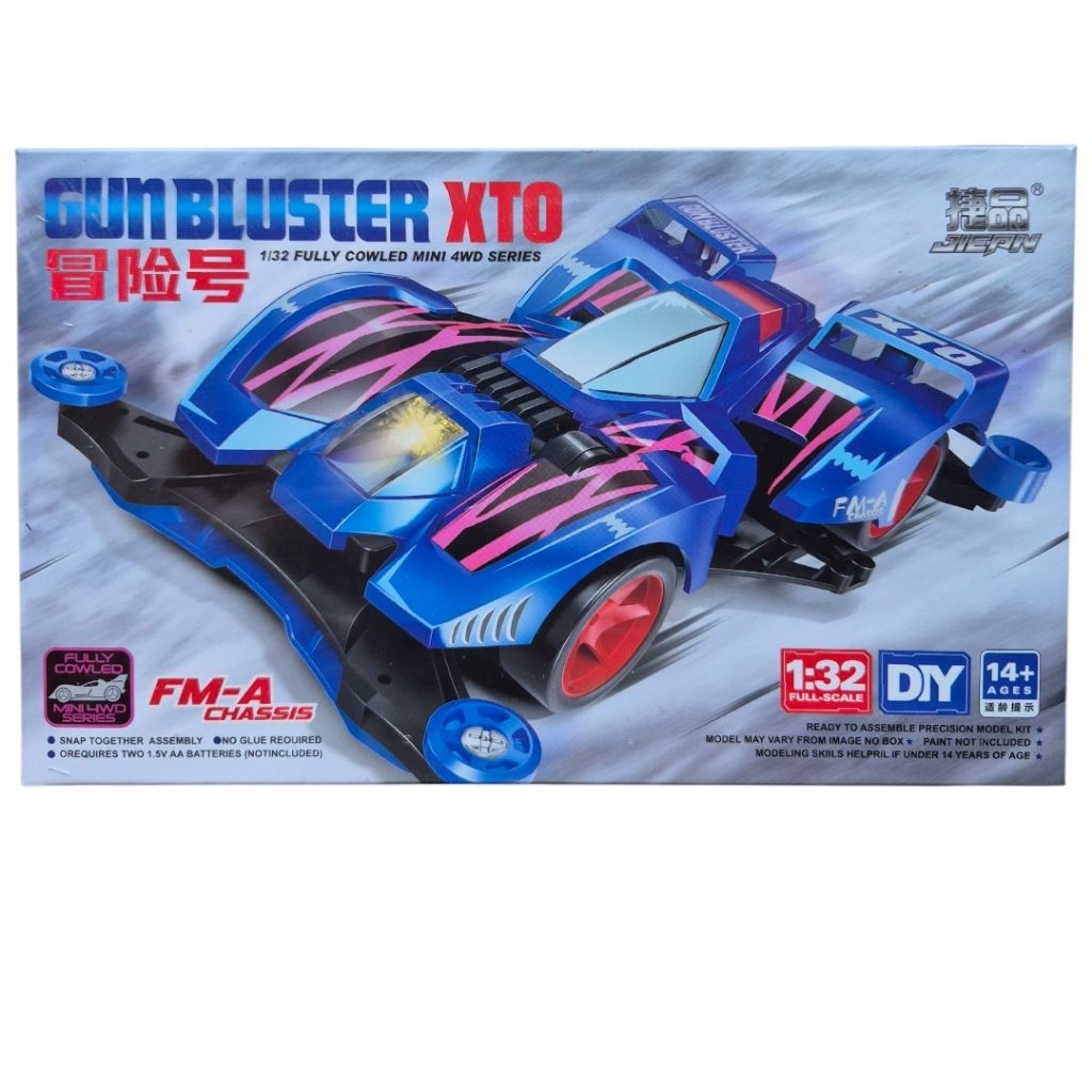 Rep tamiya mini 4wd Gun bluster XTO Merek jiepin ada lampunya FMA chassis