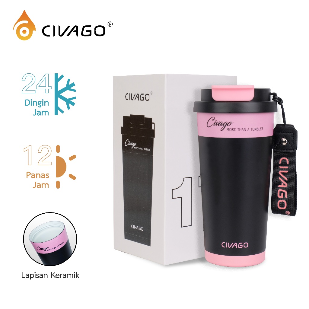 CIVAGO（17oz/502ml）Mug Kopi Keramik Dua Cara Minum Dengan Tutup Termos Vakum Panas Dan Dingin