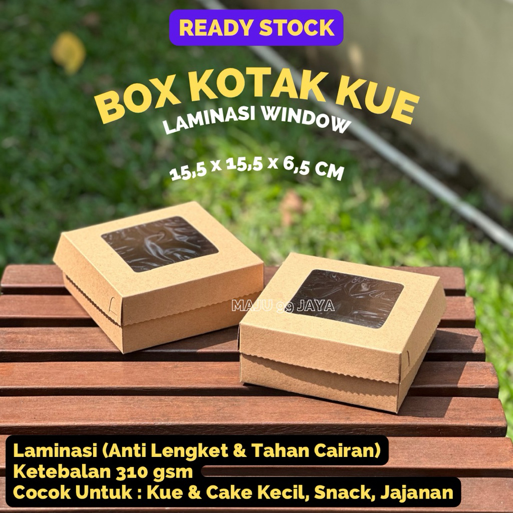 

Dus Kotak Kue Kotak Nasi [R6] Kraft Coklat Laminasi Window Ukuran 15,5x15,5x6,5 cm | Box Mika Kue Dus Jendela
