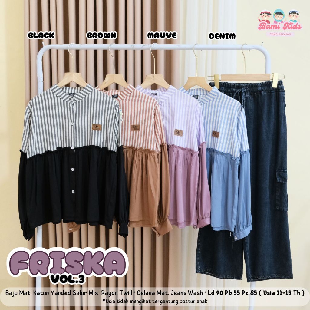 FRISKA VOL.3 SET ANAK 11 - 15 TAHUN PEREMPUAN BAHAN KATUN YANDED SALUR MIX RAYON TWILL PREMIUM ORI B