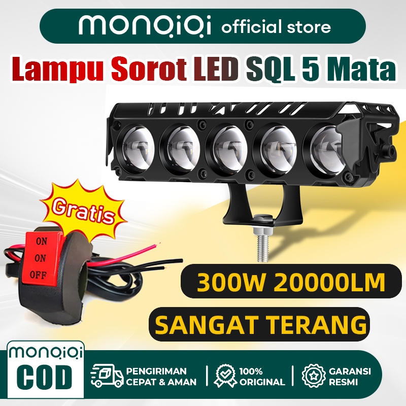 Monqiqi Lampu Sorot LED SQL 5 Mata Premium Super Terang 75 Watt 12-24 Volt Arus DC Lampu Sorot Motor