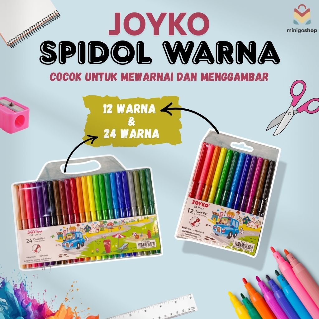 

SPIDOL WARNA | COLOR PEN | ISI 12 & 24 WARNA | BRUSH PEN | BRUSHPEN JOYKO | CLP -60