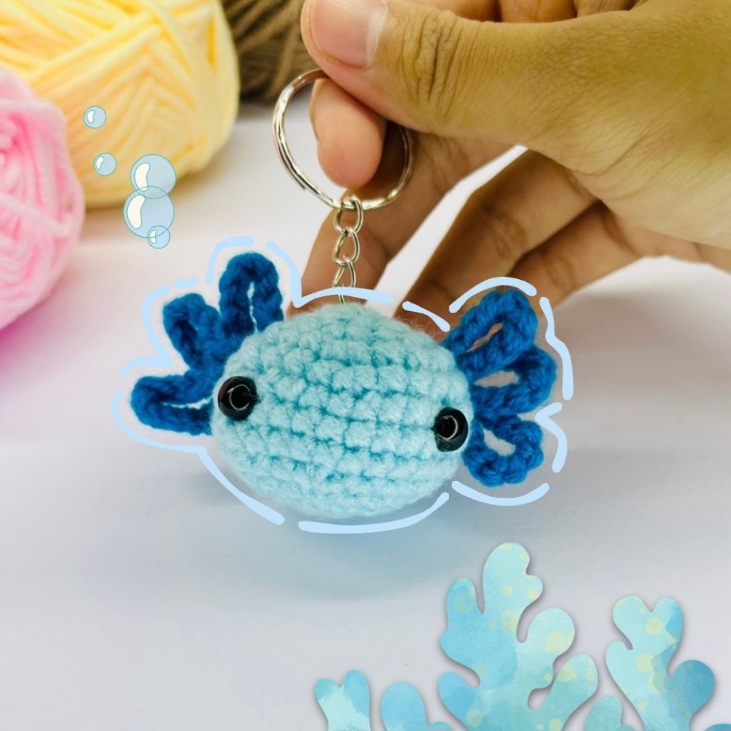 Souvenir Keychain Rajut Mini | Axolotl Crochet | Crochet Amigurumi Keychain