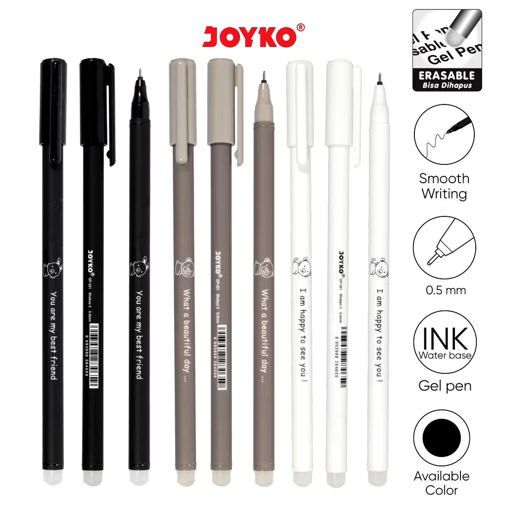 

Pulpen Gel Bisa Dihapus Joyko GP-321 Shokyo 0.5mm Warna Hitam | Erasable Gel Pen Hitam