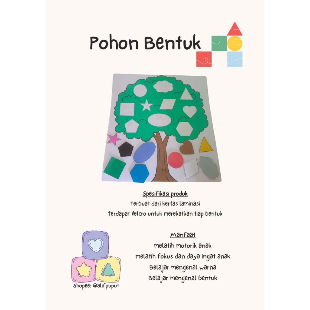 mainan edukasi mencocokan/menempel bentuk/menempel angka