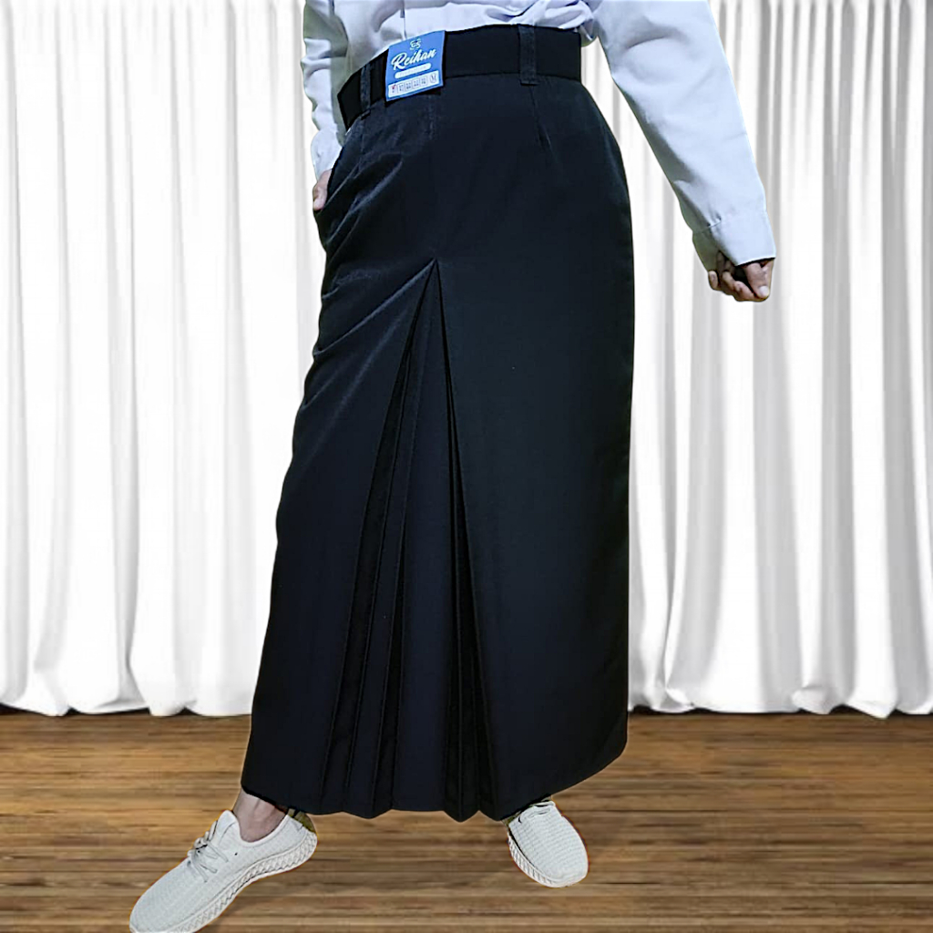 Rok Span Hitam Remaja/Wanita Katun Twist Premium Belah Samping, Tengah & Rempel