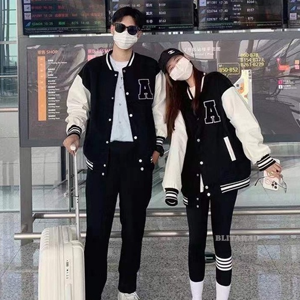 KODE Q75N Jaket Varsity Bomber Zipper Hoodie Sweater Kembar Couple Pria Wanita Cewek Cowok Laki Laki