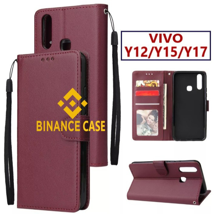 LEATHER FLIP CASE VIVO Y12 Y15 Y17 CASE KULIT FLIP WALLET LEATHER KULIT PREMIUM SARUNG BUKA TUTUP KE