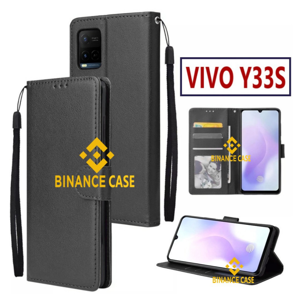 LEATHER FLIP CASE VIVO Y33S CASE KULIT FLIP WALLET LEATHER KULIT PREMIUM SARUNG BUKA TUTUP KESING HP