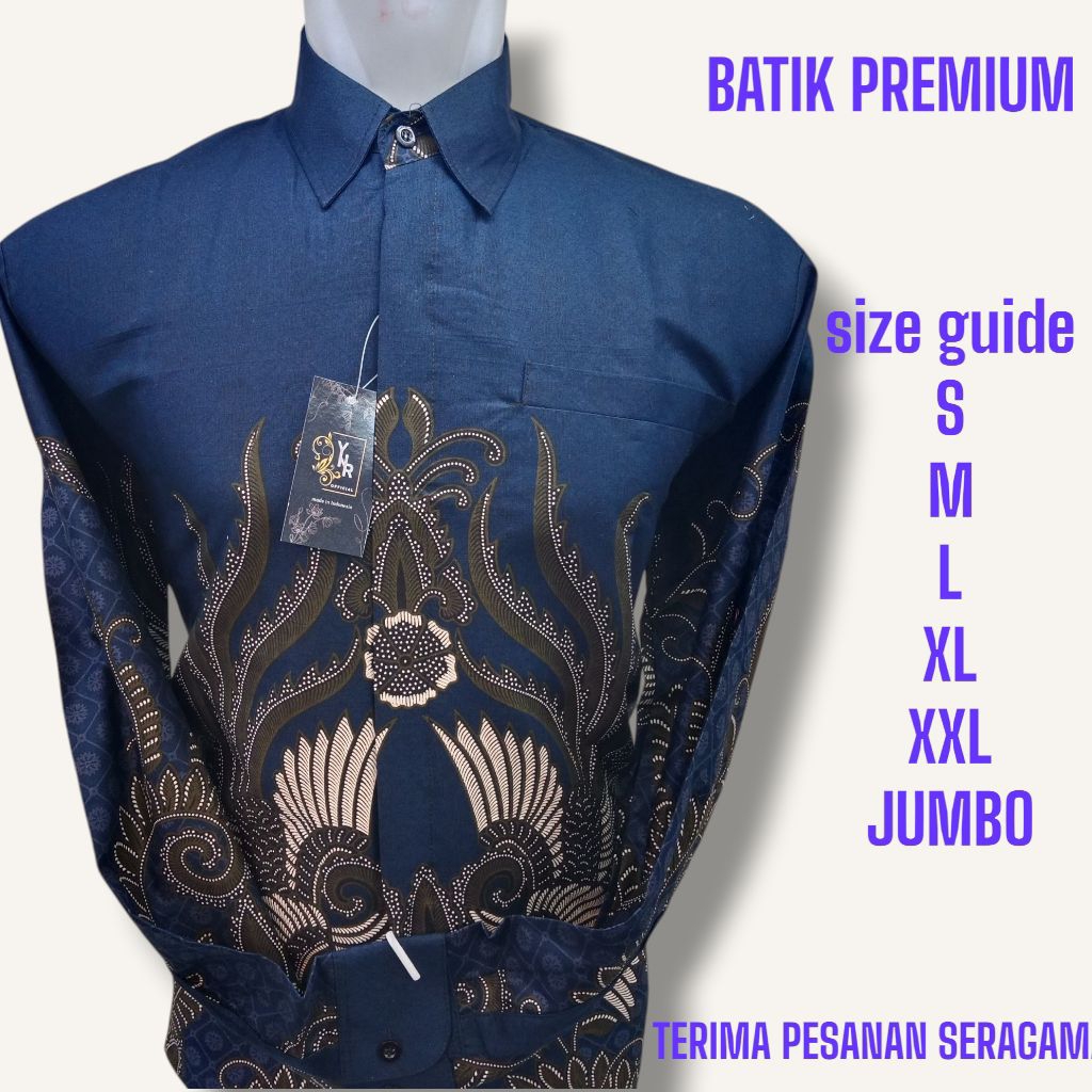 BAJU BATIK PRIA,BAJU BATIK LENGAN PANJANG BIRU DONGKER (LAPIS FURING)