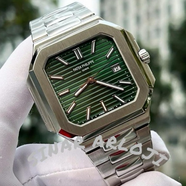 JAM TANGAN PATEK PHILIPPE CUBITUS 40mm SILVER GREEN AUTOMATIC SWISS CLONE #Jamtanganpria #Jamtanganc