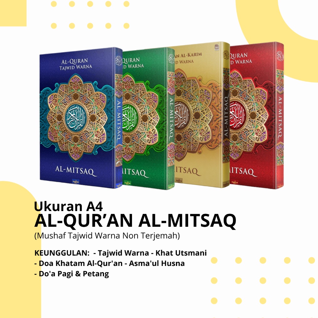KODE D56H Alquran AlMitsaq A4 Hard Cover Mushaf Non Terjemah Tajwid Warna Tulisan Besar Untuk Orang 